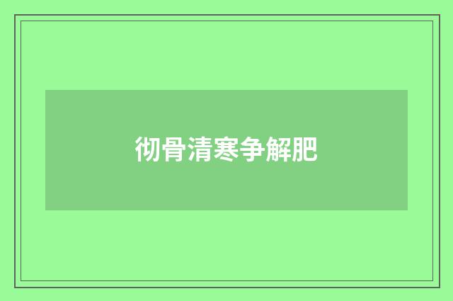 彻骨清寒争解肥
