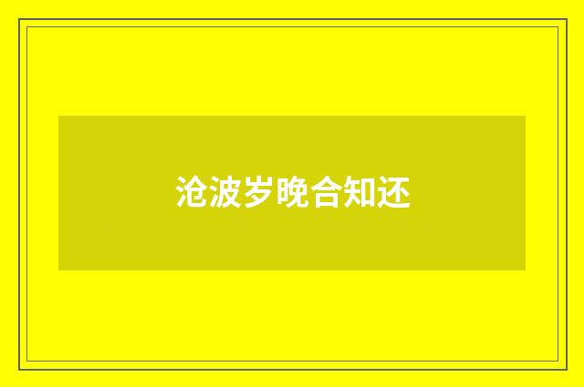 沧波岁晚合知还