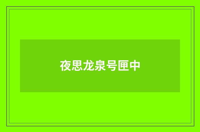 夜思龙泉号匣中