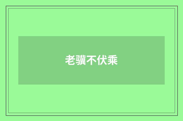 老骥不伏乘