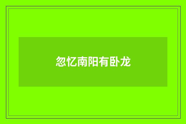 忽忆南阳有卧龙