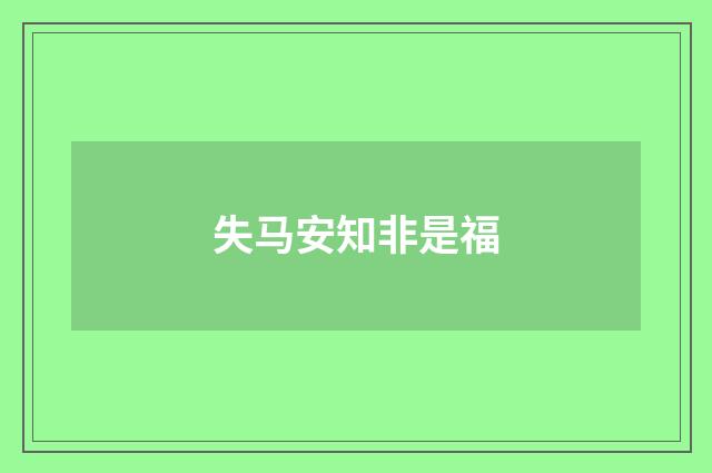 失马安知非是福