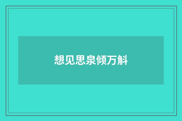 想见思泉倾万斛
