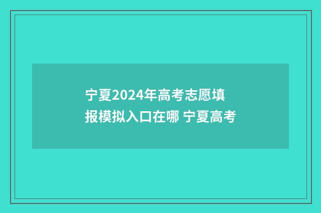 宁夏2024年高考志愿填报模拟入口在哪 宁夏高考