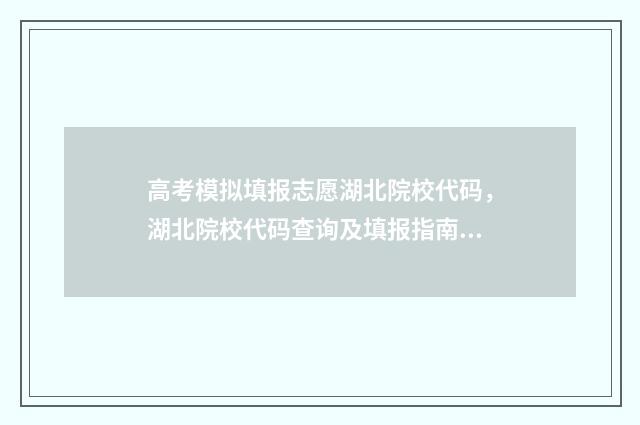 高考模拟填报志愿湖北院校代码，湖北院校代码查询及填报指南 高考模拟填报志愿网址