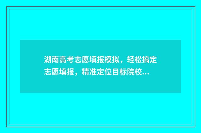 湖南高考志愿填报模拟，轻松搞定志愿填报，精准定位目标院校 湖南高考志愿填报指南2024