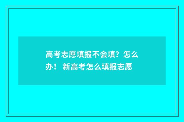 高考志愿填报不会填？怎么办！ 新高考怎么填报志愿