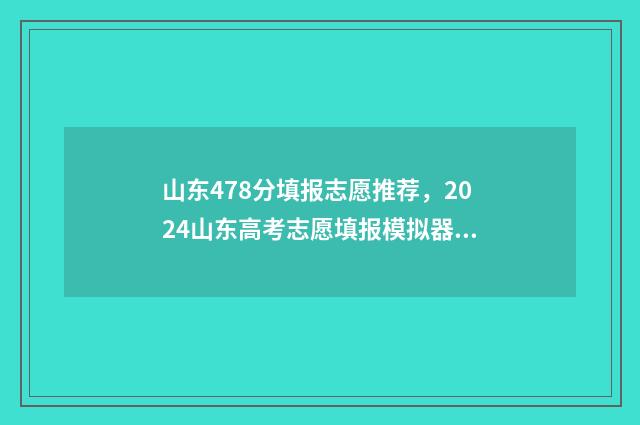 山东478分填报志愿推荐，2024山东高考志愿填报模拟器 山东省478分能上本科吗
