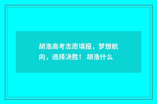 胡浩高考志愿填报，梦想航向，选择决胜！ 胡浩什么