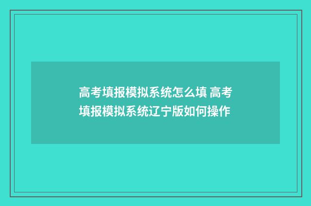高考填报模拟系统怎么填 高考填报模拟系统辽宁版如何操作