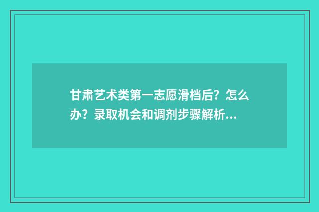 甘肃艺术类第一志愿滑档后？怎么办？录取机会和调剂步骤解析 甘肃艺术类第一大学排名