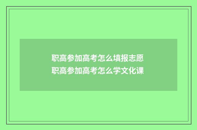 职高参加高考怎么填报志愿 职高参加高考怎么学文化课