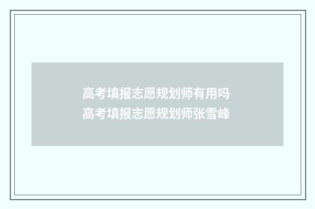 高考填报志愿规划师有用吗 高考填报志愿规划师张雪峰