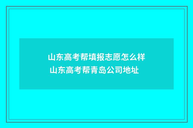 山东高考帮填报志愿怎么样 山东高考帮青岛公司地址