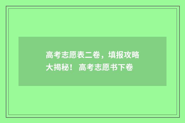 高考志愿表二卷，填报攻略大揭秘！ 高考志愿书下卷