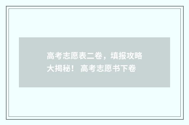 高考志愿表二卷，填报攻略大揭秘！ 高考志愿书下卷