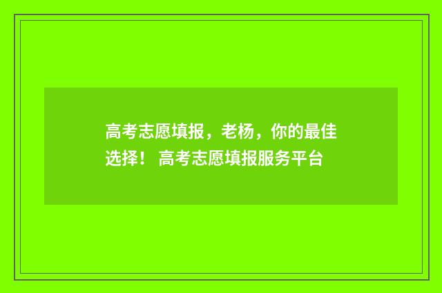 高考志愿填报，老杨，你的最佳选择！ 高考志愿填报服务平台