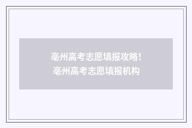 亳州高考志愿填报攻略！ 亳州高考志愿填报机构