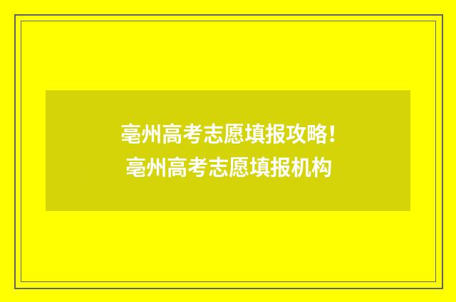 亳州高考志愿填报攻略！ 亳州高考志愿填报机构