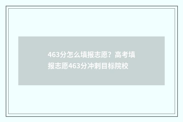 463分怎么填报志愿？高考填报志愿463分冲刺目标院校
