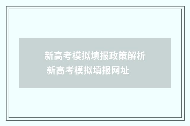 新高考模拟填报政策解析 新高考模拟填报网址
