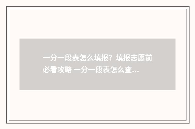 一分一段表怎么填报？填报志愿前必看攻略 一分一段表怎么查位次2024