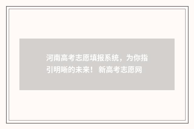 河南高考志愿填报系统，为你指引明晰的未来！ 新高考志愿网