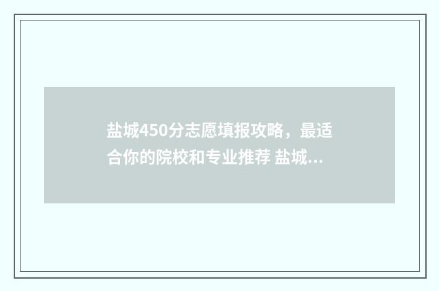 盐城450分志愿填报攻略，最适合你的院校和专业推荐 盐城高考分数线是多少