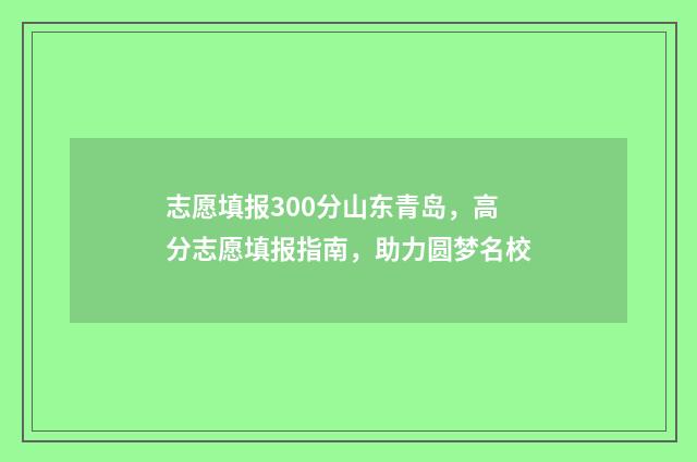 志愿填报300分山东青岛，高分志愿填报指南，助力圆梦名校