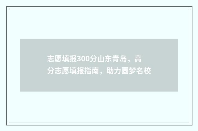 志愿填报300分山东青岛，高分志愿填报指南，助力圆梦名校