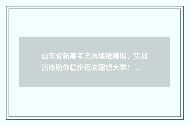 山东省新高考志愿填报模拟，实战演练助你稳步迈向理想大学！ 山东省新高考志愿退档