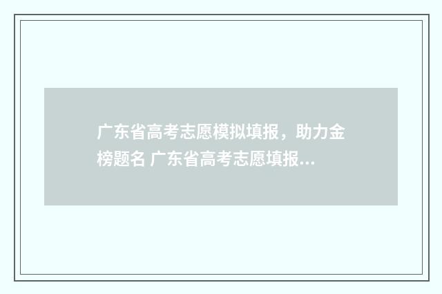 广东省高考志愿模拟填报，助力金榜题名 广东省高考志愿填报表格