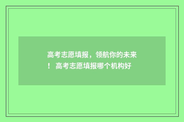 高考志愿填报，领航你的未来！ 高考志愿填报哪个机构好