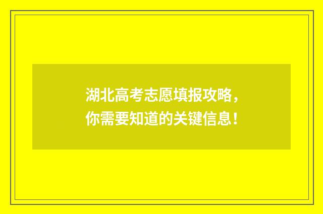 湖北高考志愿填报攻略，你需要知道的关键信息！
