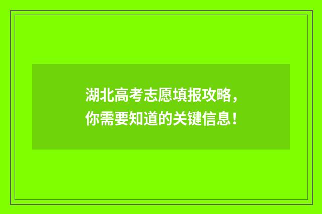 湖北高考志愿填报攻略，你需要知道的关键信息！