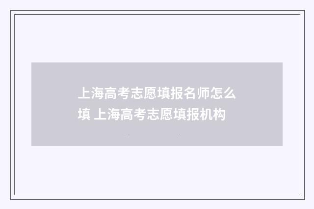 上海高考志愿填报名师怎么填 上海高考志愿填报机构