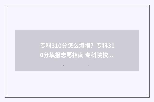 专科310分怎么填报？专科310分填报志愿指南 专科院校300分