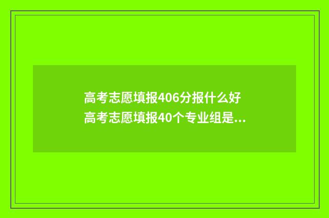 高考志愿填报406分报什么好 高考志愿填报40个专业组是什么意思