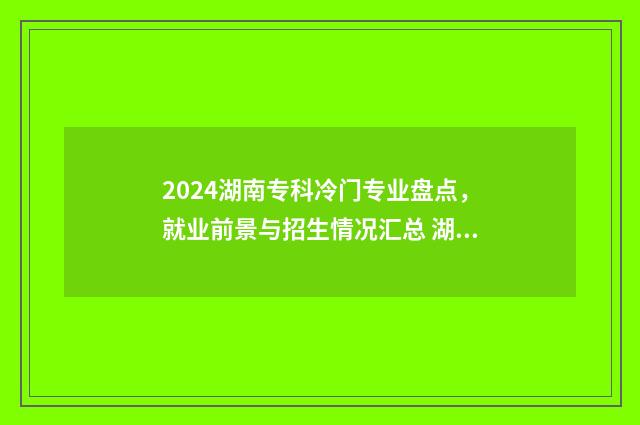 2024湖南专科冷门专业盘点，就业前景与招生情况汇总 湖南专科生什么时候开始录取