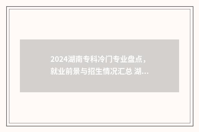 2024湖南专科冷门专业盘点，就业前景与招生情况汇总 湖南专科生什么时候开始录取