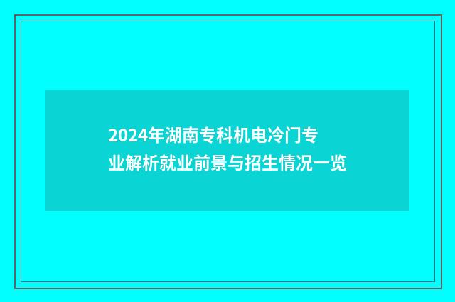 2024年湖南专科机电冷门专业解析就业前景与招生情况一览