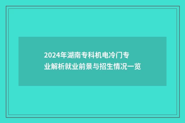 2024年湖南专科机电冷门专业解析就业前景与招生情况一览