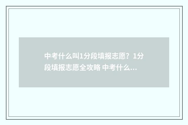 中考什么叫1分段填报志愿？1分段填报志愿全攻略 中考什么叫一分一段