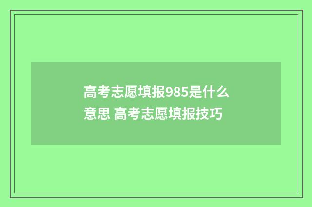 高考志愿填报985是什么意思 高考志愿填报技巧