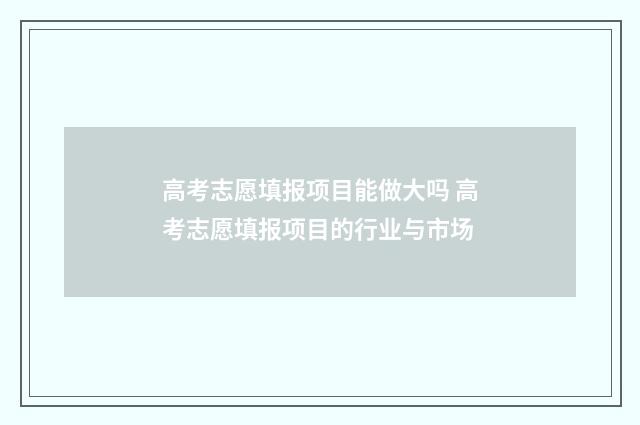 高考志愿填报项目能做大吗 高考志愿填报项目的行业与市场