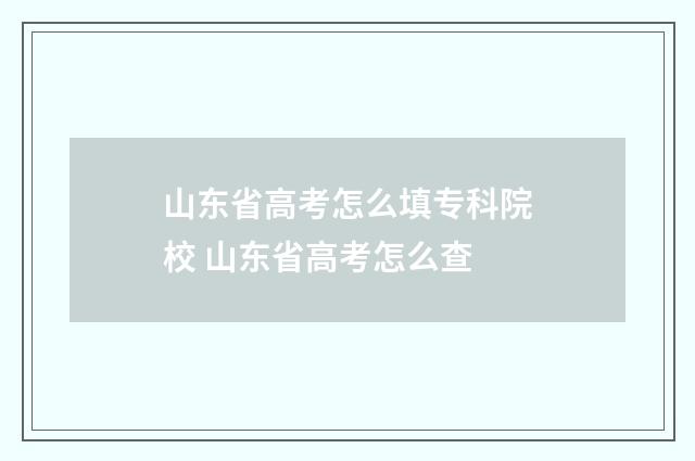 山东省高考怎么填专科院校 山东省高考怎么查