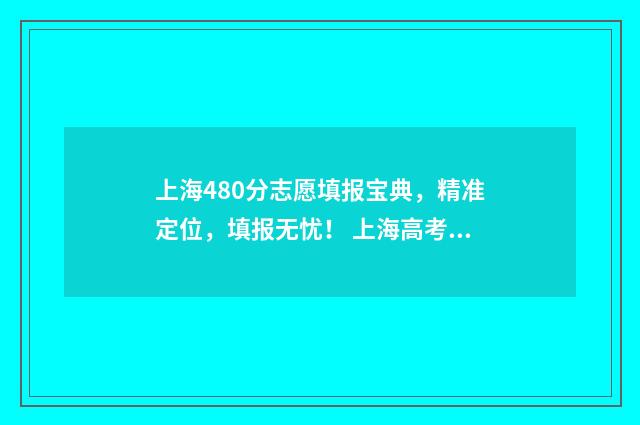 上海480分志愿填报宝典，精准定位，填报无忧！ 上海高考分480考什么大学