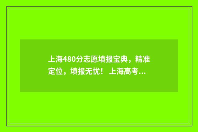 上海480分志愿填报宝典，精准定位，填报无忧！ 上海高考分480考什么大学