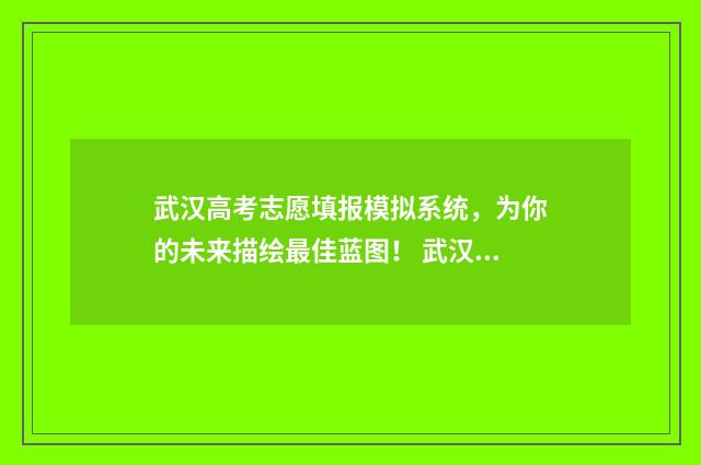 武汉高考志愿填报模拟系统，为你的未来描绘最佳蓝图！ 武汉高考志愿填报指南