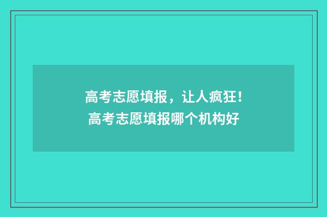 高考志愿填报，让人疯狂！ 高考志愿填报哪个机构好